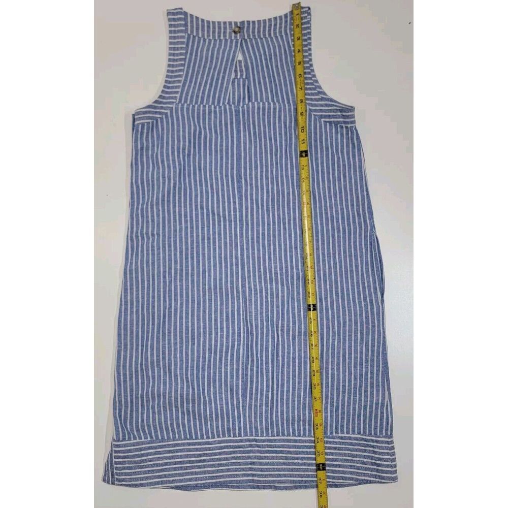 Forcynthia Tank Dress Womens Medium Linen Blend Blue Striped Sleeveless